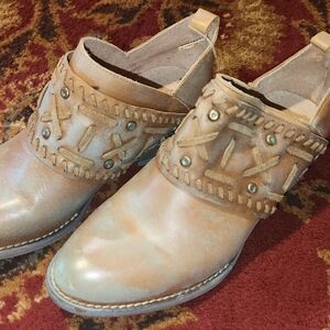 Tan Leather Ankle Boots with Studded Design